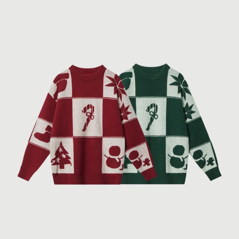 Christmas Pattern Embossed Color-Block Sweater