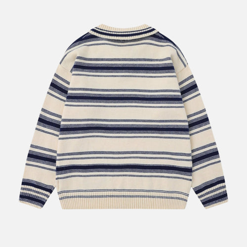 College Style Striped Tie Polo Sweater