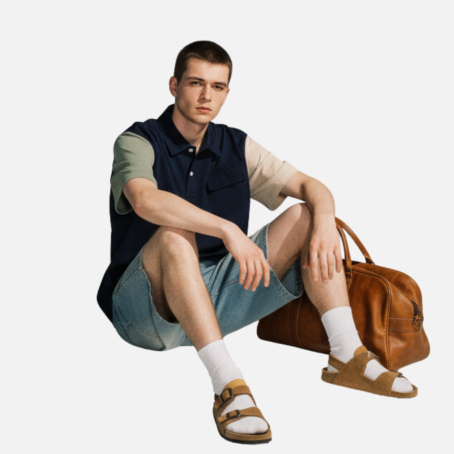 Camiseta moderna de cuello redondo con bloques de color