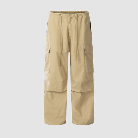 Vintage Pleated Solid Color Parachute Pants