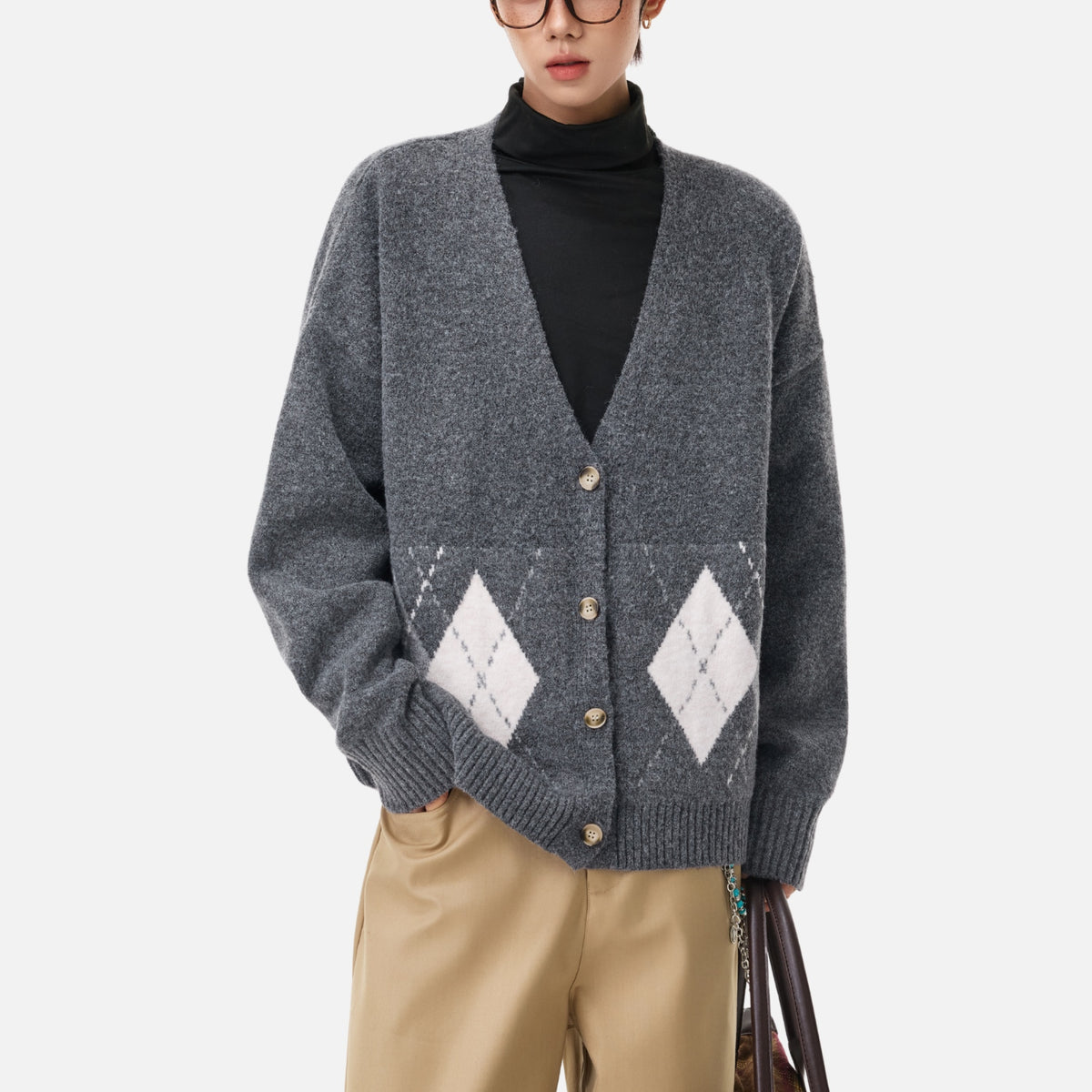 Japanese Vintage Diamond Knit Cardigan