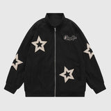 Vintage Star Embroidered Stand Collar Jacket