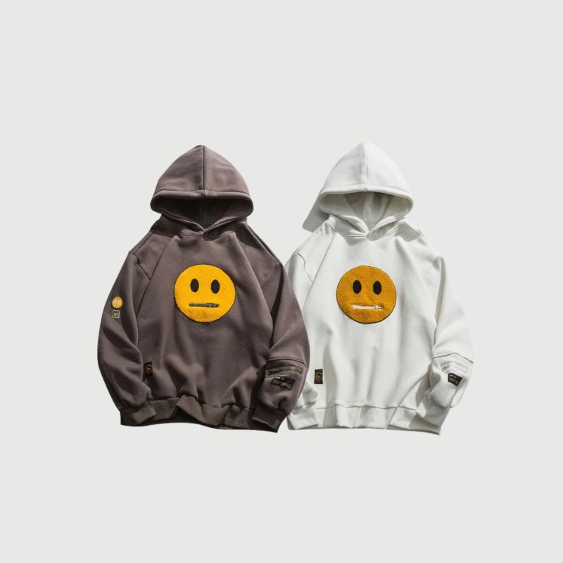 Street Style Smiley Face Patchwork Hoodie