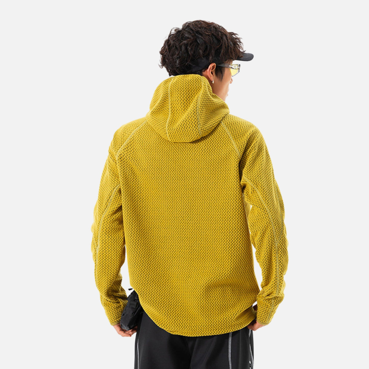 Wave-Textured Fleece Hooded Sweatshirt