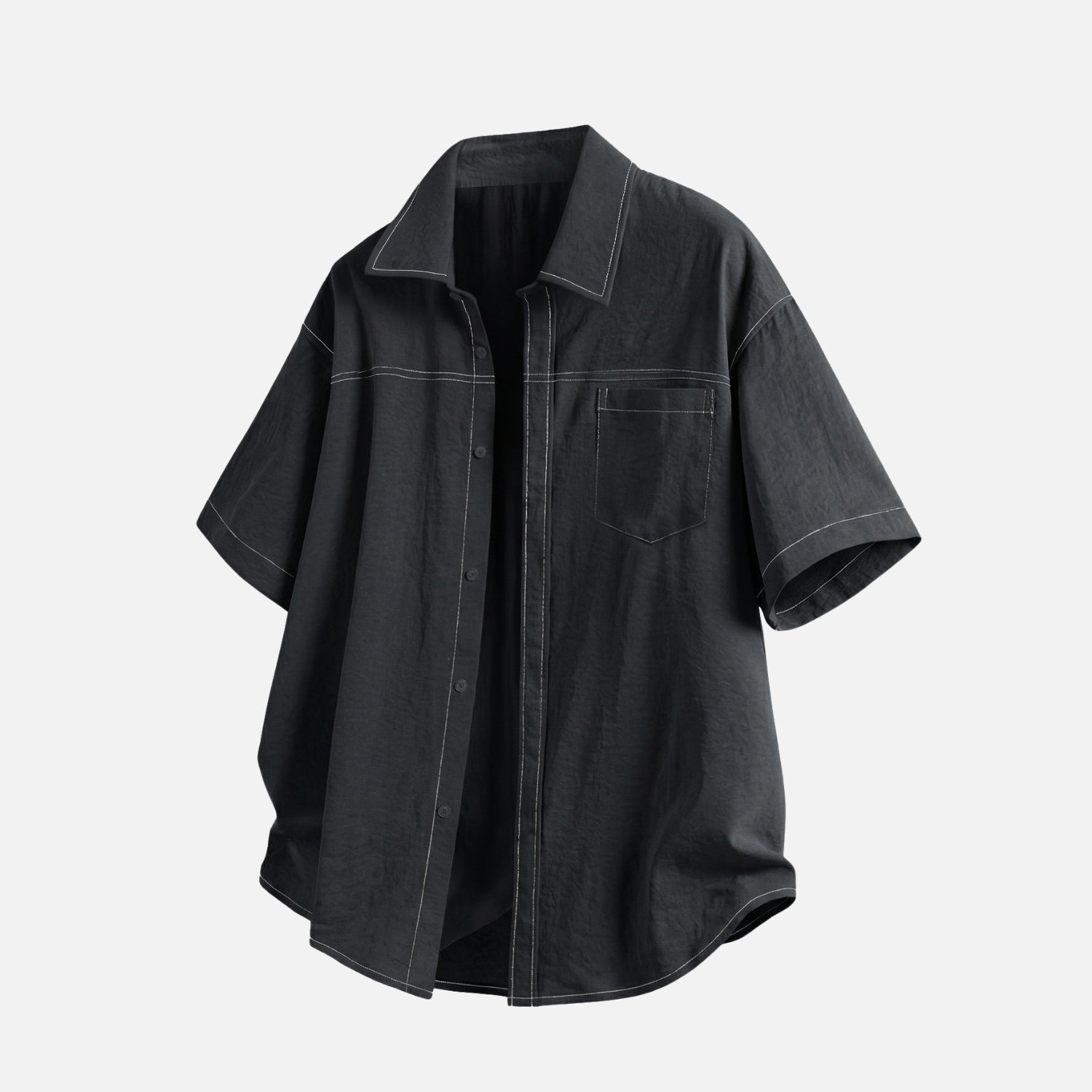 Retro Contrast-Stitch Denim-Look Shirt