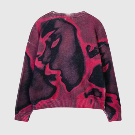 Retro Y2K Print Knit Sweater