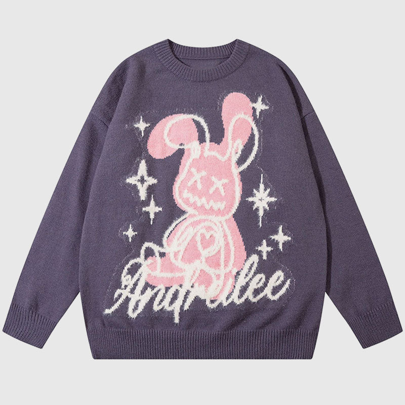 Cartoon Rabbit Pattern Embroidered Pullover