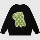 Cartoon Spotted Dinosaur Embroidered Pullover