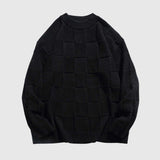 Winter Chessboard Grid Knit Sweater