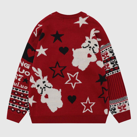 Reindeer Patchwork Christmas Sweater