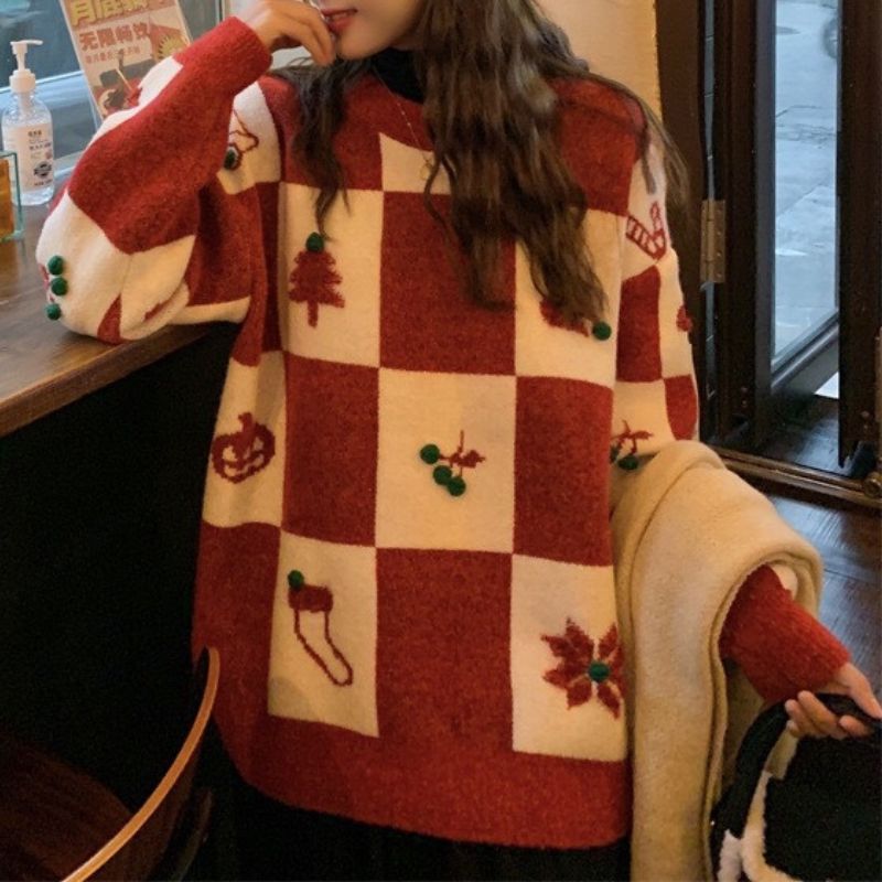 Christmas Plaid Knit Pullover