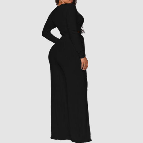 Ribbed Knit Tie-up Top & Wide Leg Pant Set