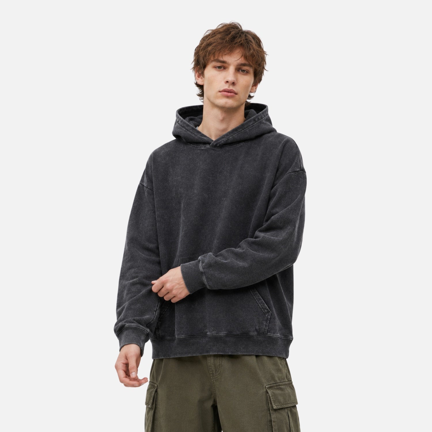 Gewaschener Vintage-Hoodie in Unifarbe
