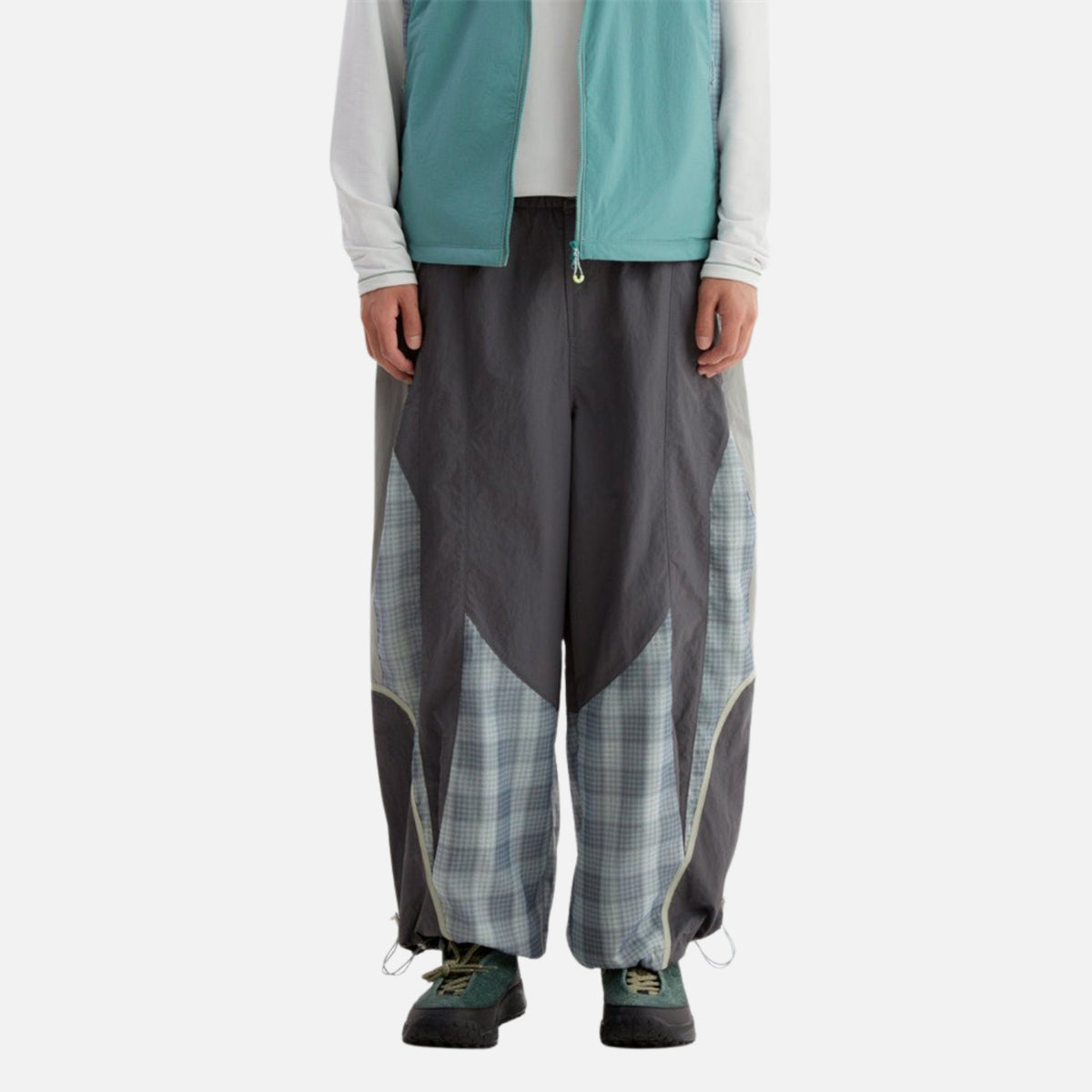 Plaid Colorblock Windproof Parachute Pants