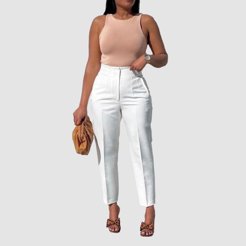 High-Waisted Solid Color Trousers