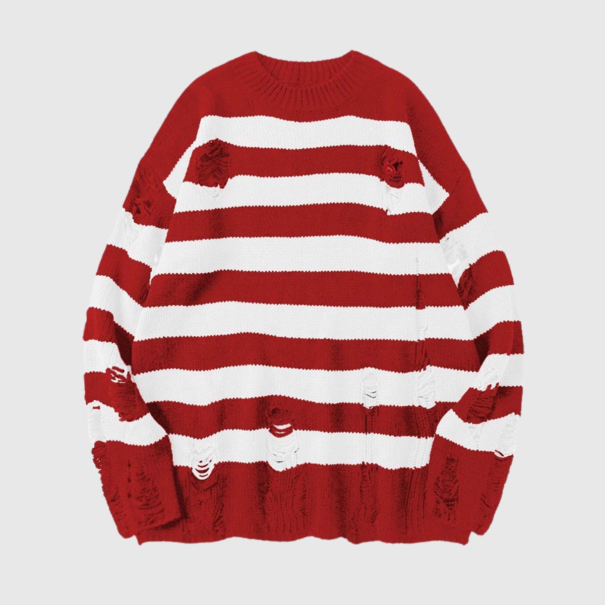 Casual Striped Distressed Sweater