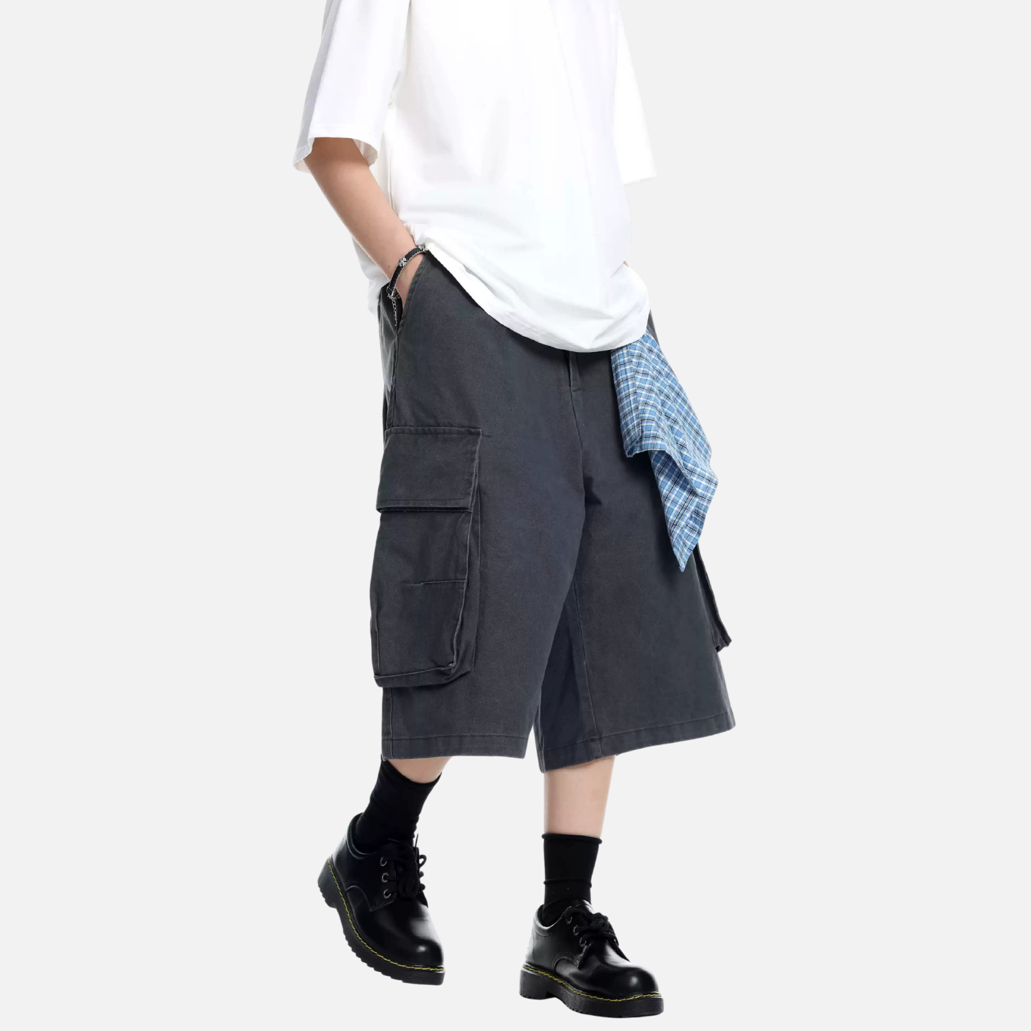 Detachable Plaid Cargo Shorts