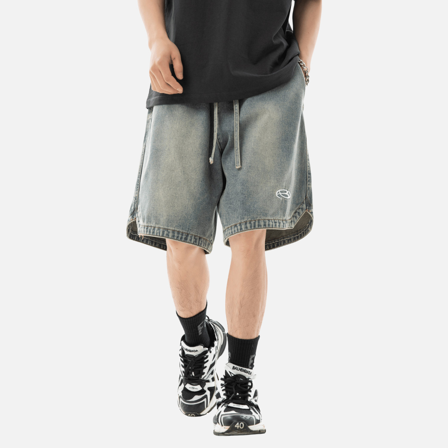 Slit Design Washed Jorts