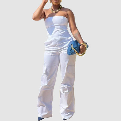 Tube Top Cargo Jumpsuits