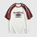 Vintage graphic raglan shirt featuring Route 66 print, red sleeves, and comfortable fit for casual everyday wear.