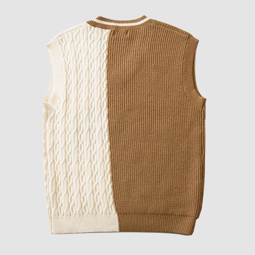 Letter Embroidered Color-blocked Vest Sweater