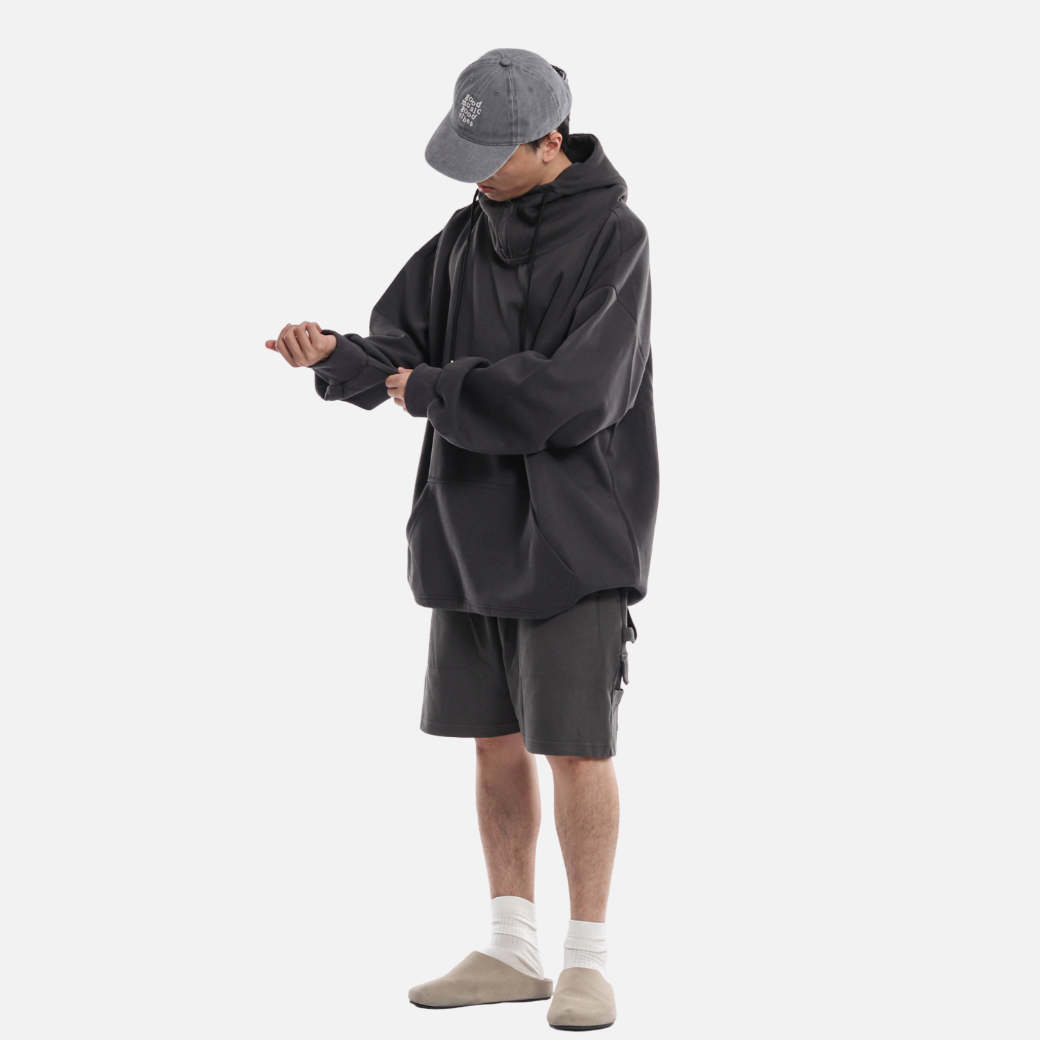 Solid Half-Zip Drawstring Hoodie