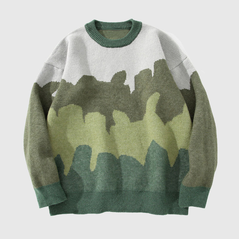 Tree Pattern Color-blocked Pullover