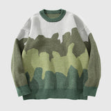 Tree Pattern Color-blocked Pullover