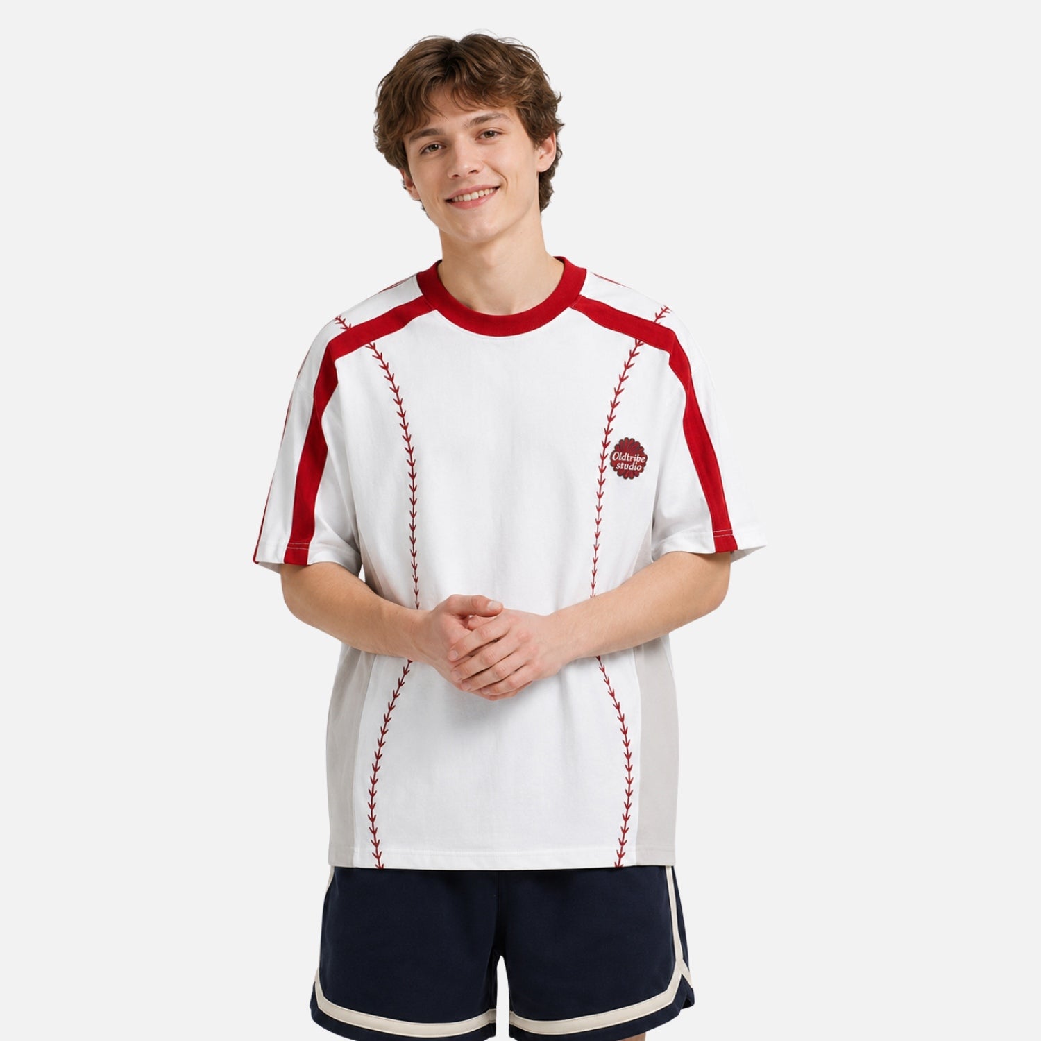 Colorblock-Baumwoll-T-Shirt "Baseball"