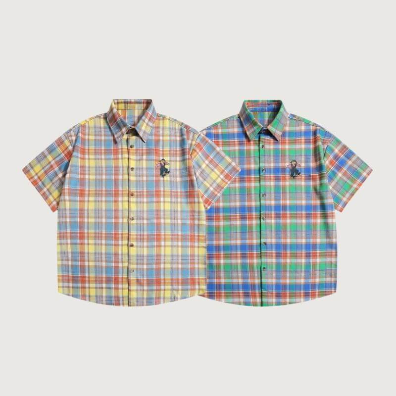 Kariertes Hemd mit Bärenstickerei