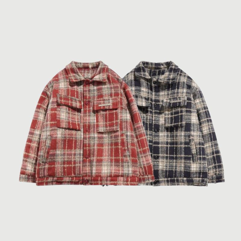 Ins Woolen Grid Pattern Baggy Jacket