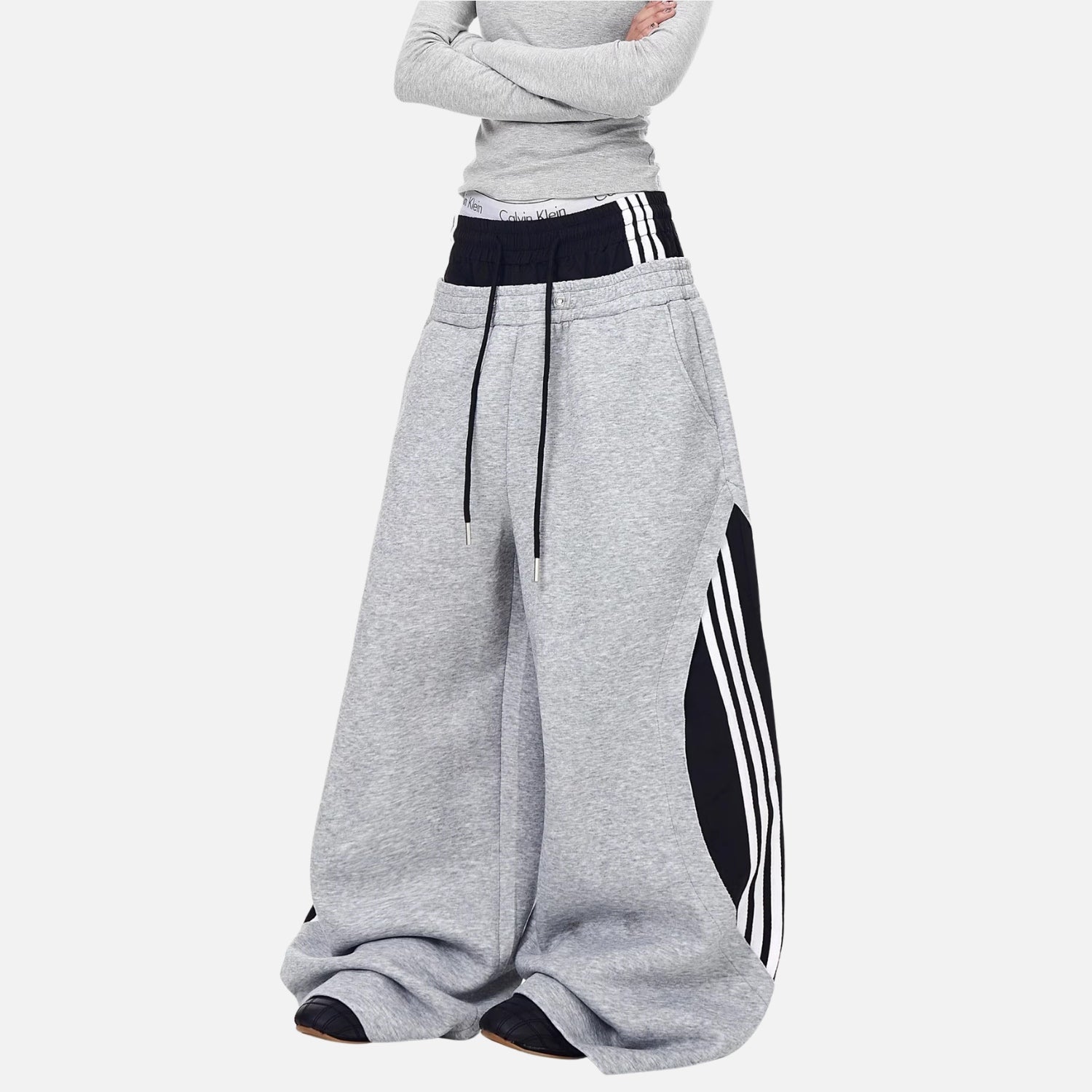 Double-Waist Wide-Leg Sweatpants