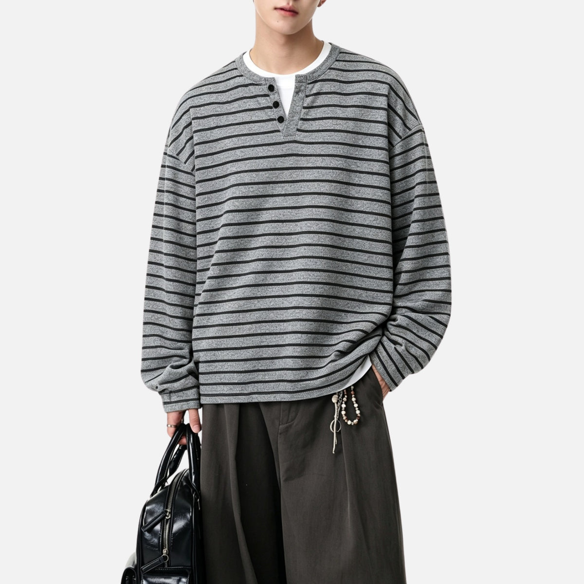 Vintage Faux-Layered Henley Sweatshirt