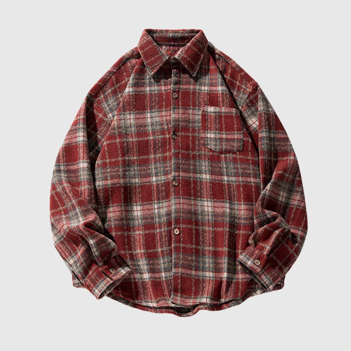 Retro Plaid Button-Up Flannel Shirt