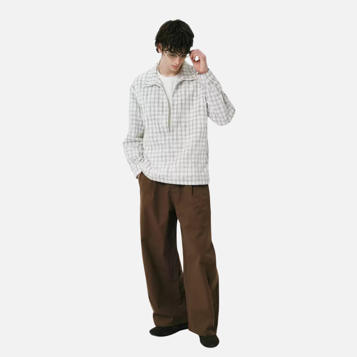 Pullover-Hemd mit Seersucker-Karo in Lagen-Optik
