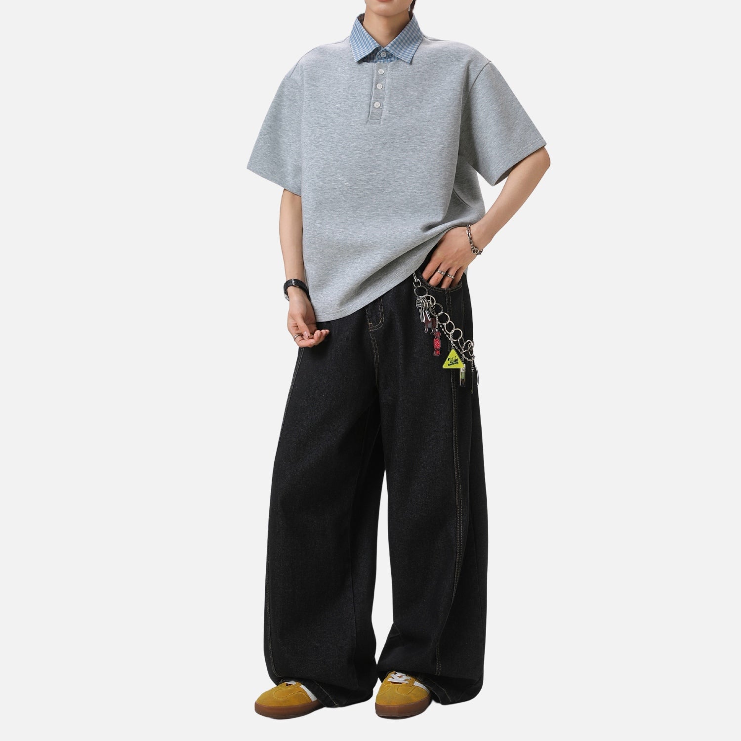 Faux-Layered Plaid Polo Tee