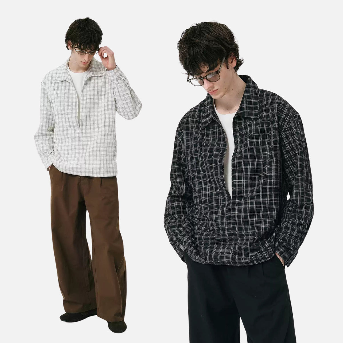 Pullover-Hemd mit Seersucker-Karo in Lagen-Optik