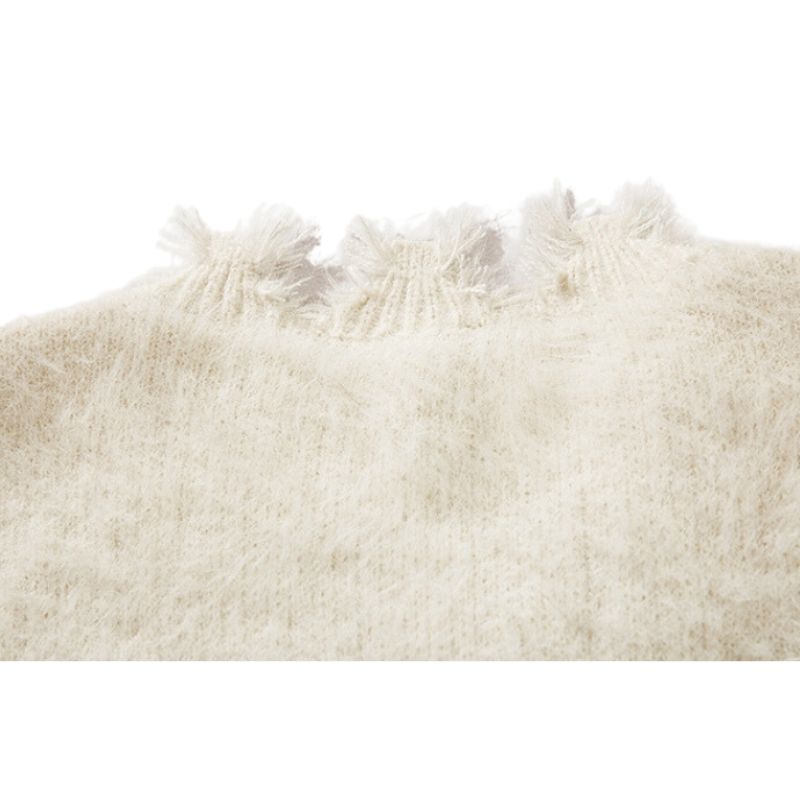 Cozy Distressed Mink Knit Pullover