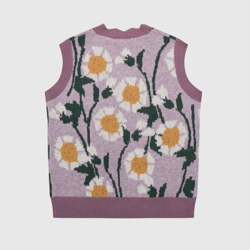 Vintage Floral Knit Vest Cardigan