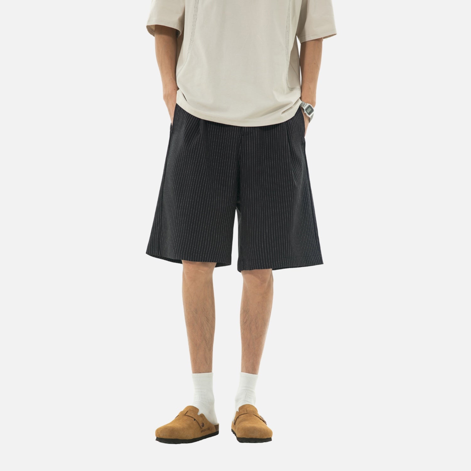 Vintage Striped Tailored Shorts