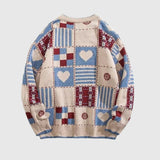 Color-Block Heart Embroidered Knit Sweater