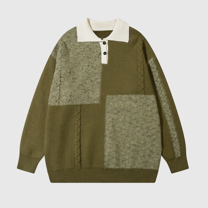 Vintage Color-Block Loose Grid Couple Sweater