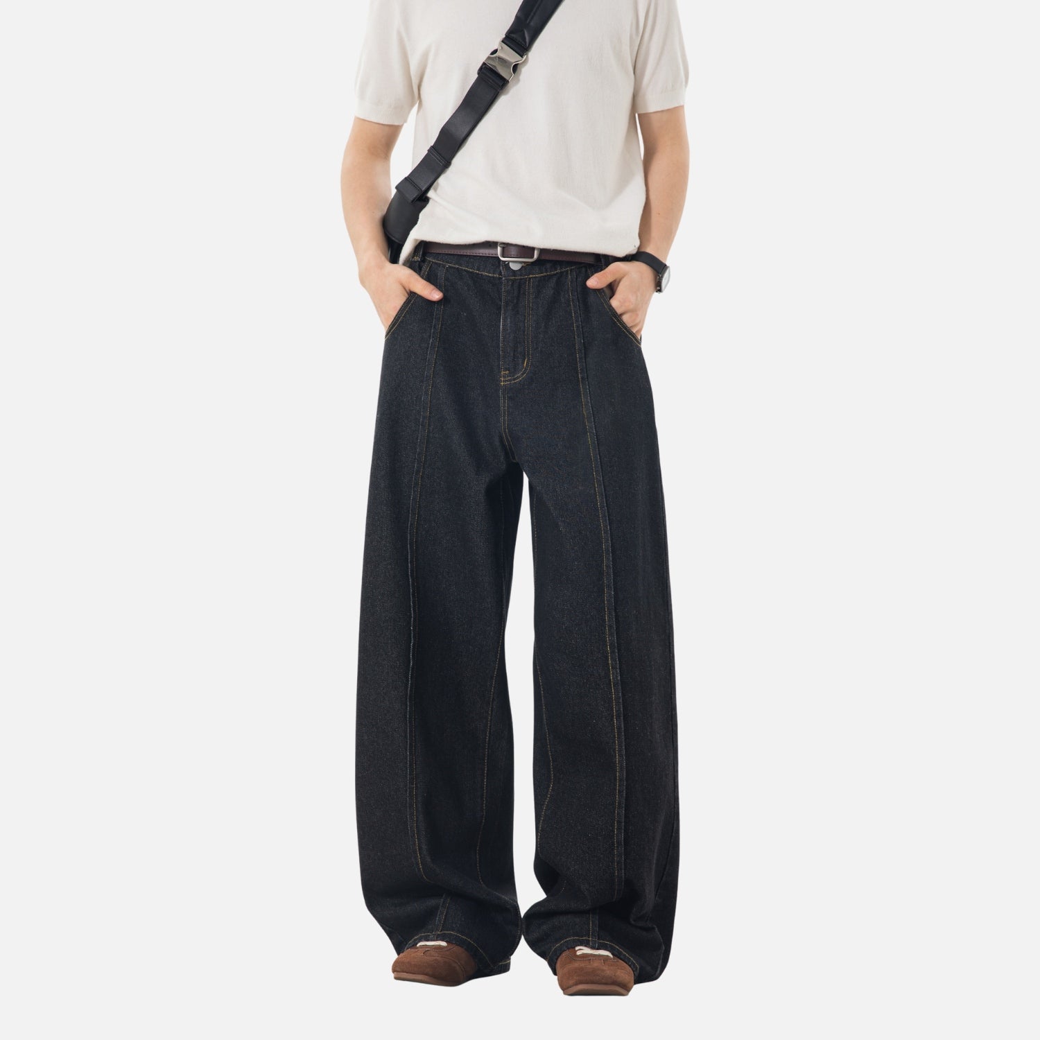 Vintage Contrast-Stitch Straight Jeans