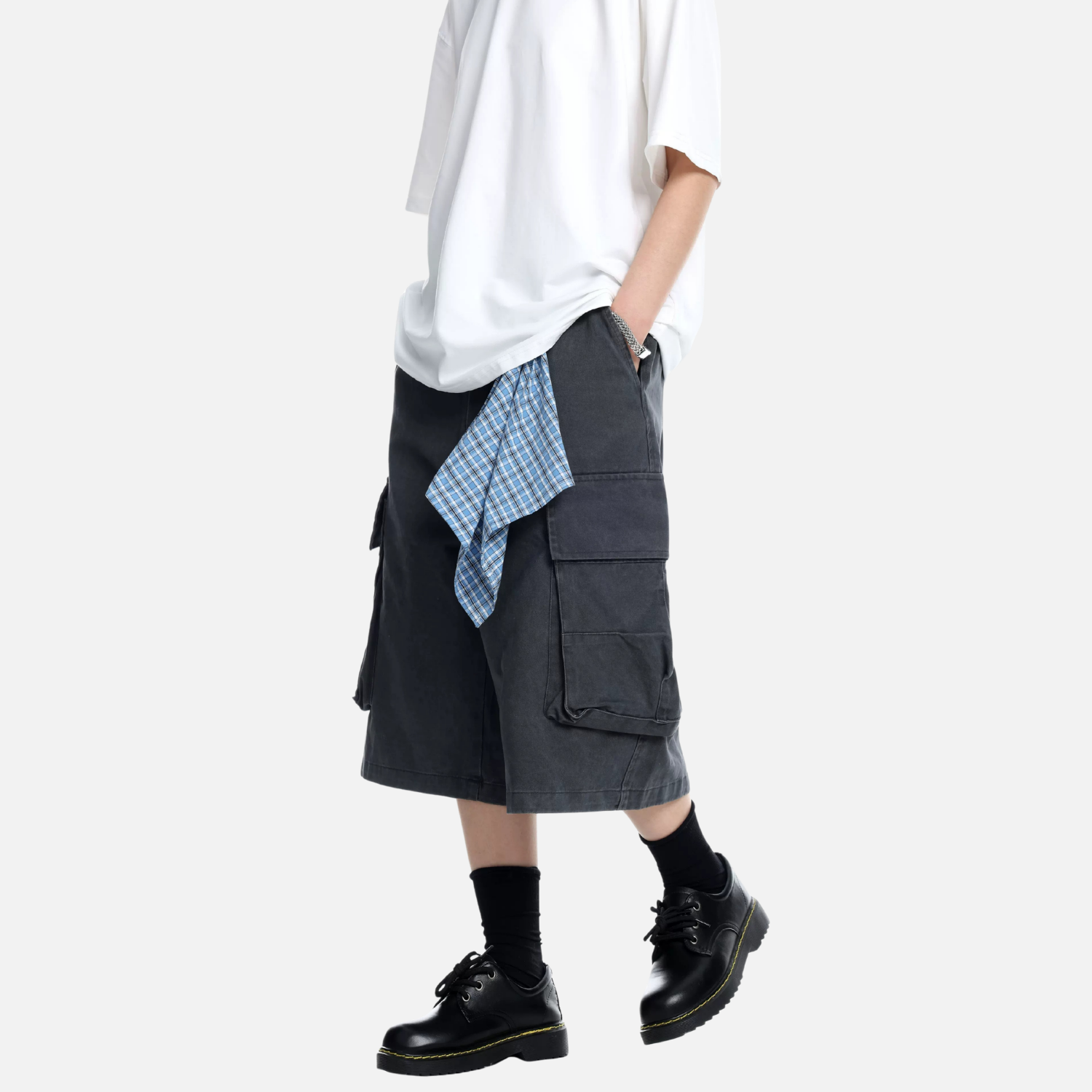 Detachable Plaid Cargo Shorts