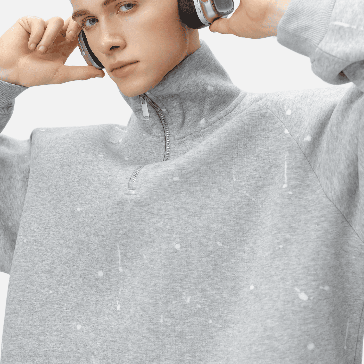 Burnout-Sweatshirt mit halbem Reißverschluss und Stehkragen