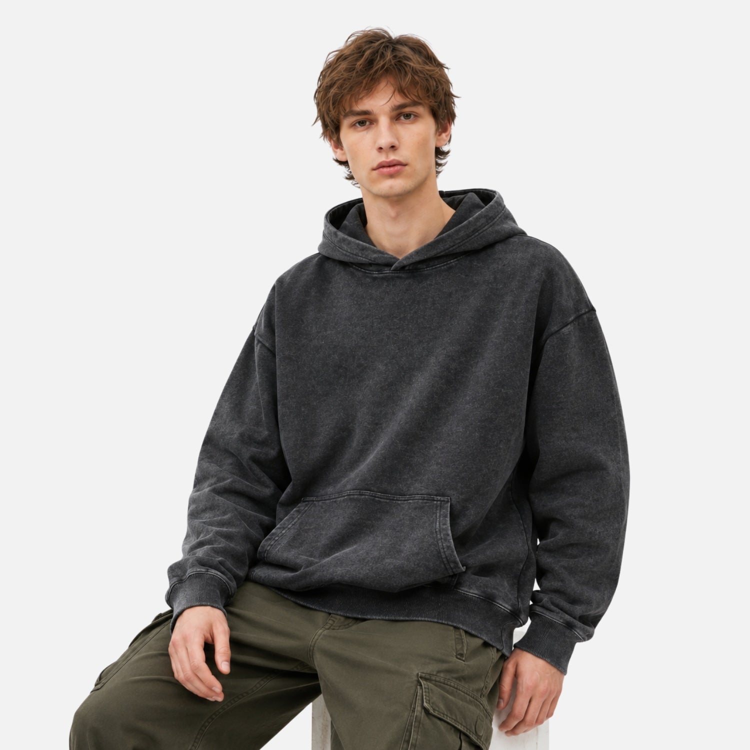 Gewaschener Vintage-Hoodie in Unifarbe
