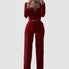 Buttoned Square Collar Top & Wide Leg Pant Set