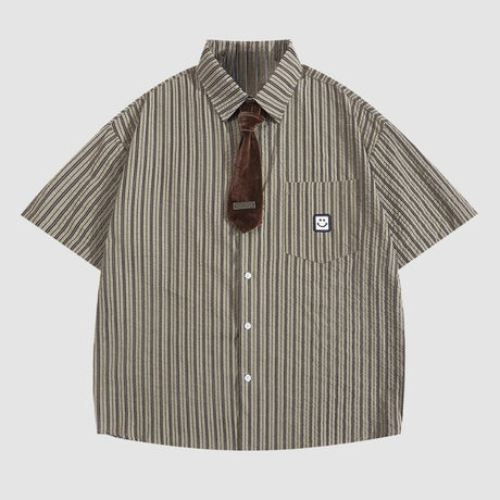 Tie Decor Stripe Shirts