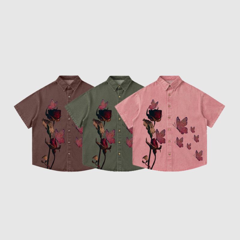 Rose Butterfly Denim Shirt