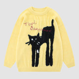 Cartoon Cat Pattern Jacquard Pullover